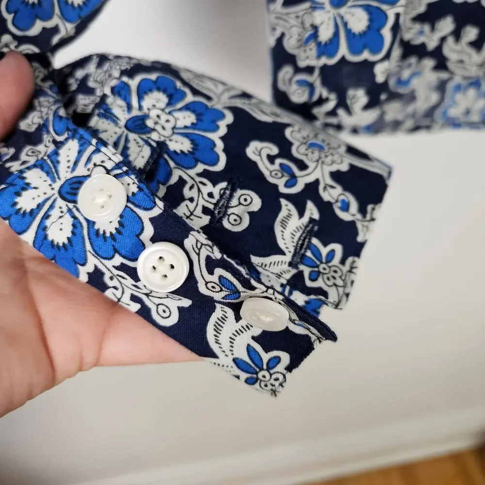 J.Crew V-Neck Tie Top XXS Floral Print Dobby Blue Navy Dark‎ Evening Floral
